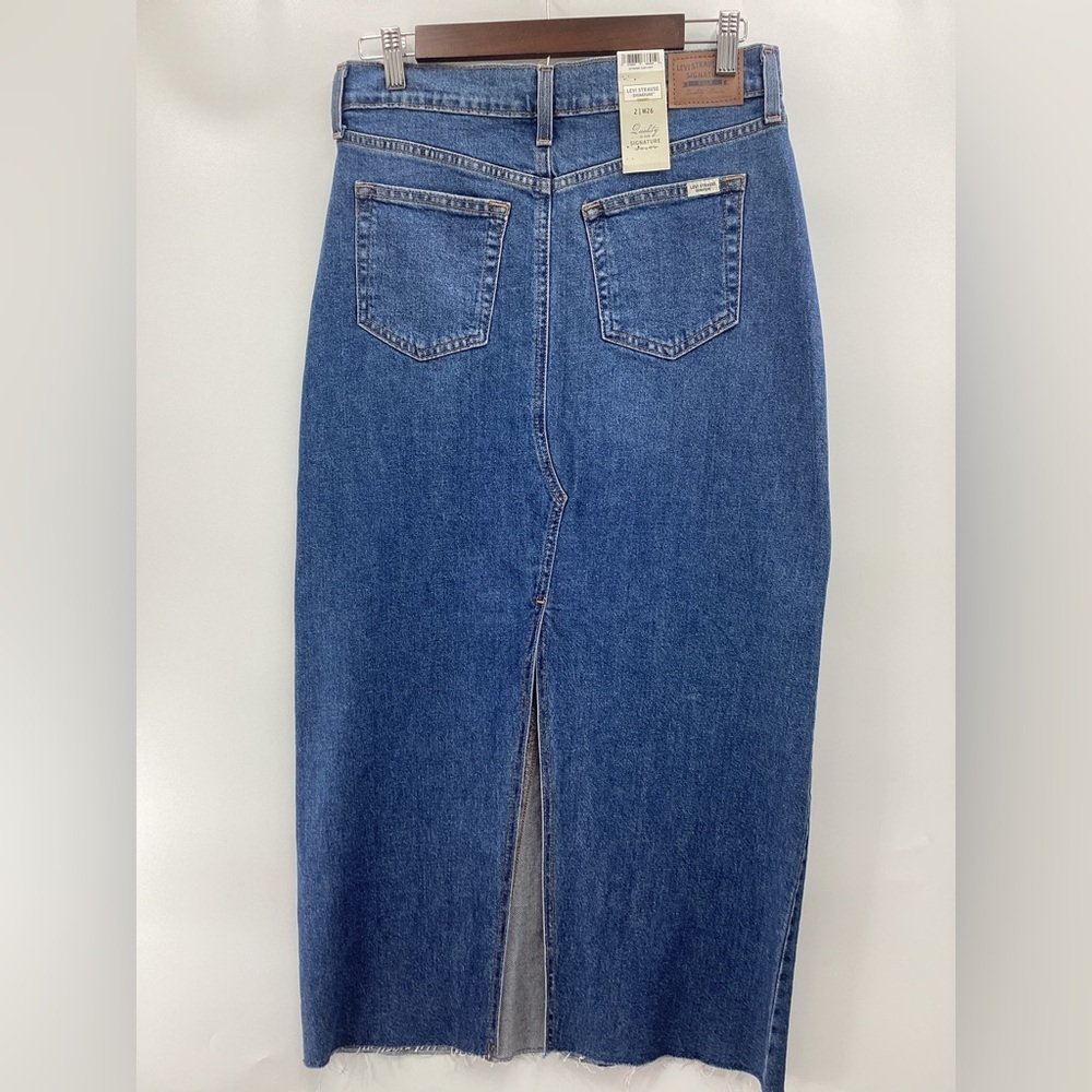 Woman’s Mid Rise Slit Back Denim Maxi Skirt - Picture 3 of 13